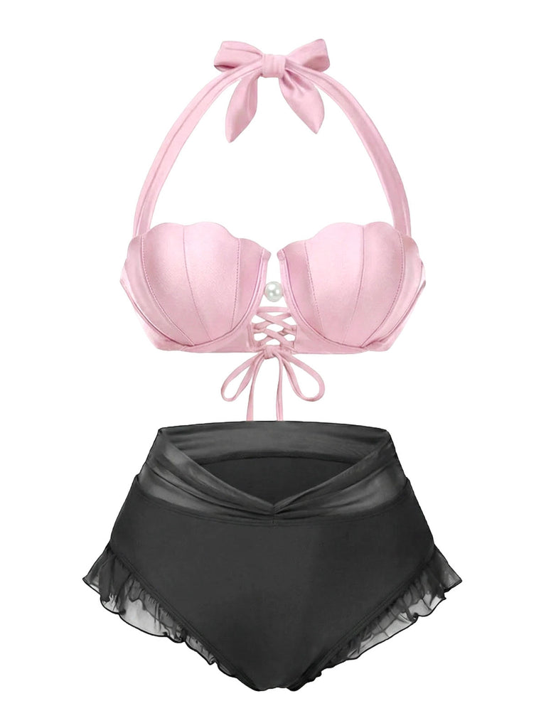 Lavendel 1970er Meerjungfrau Hülse Halter Bikini Set