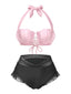 Rosa 1970er Meerjungfrau Hülse Halter Bikini Set