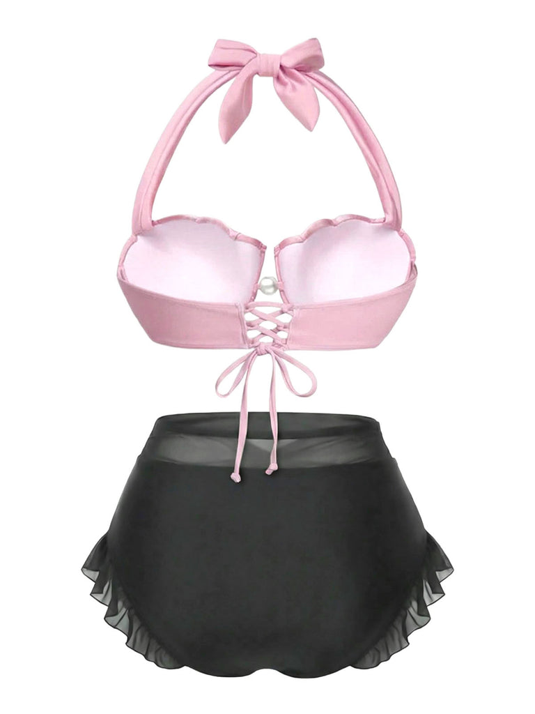 Lavendel 1970er Meerjungfrau Hülse Halter Bikini Set