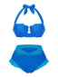 Blau 1970er Meerjungfrau Hülse Halter Bikini Set