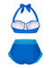 Blau 1970er Meerjungfrau Hülse Halter Bikini Set