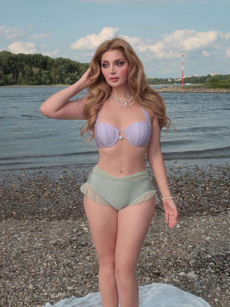 Gelb 1970er Meerjungfrau Hülse Halter Bikini Set