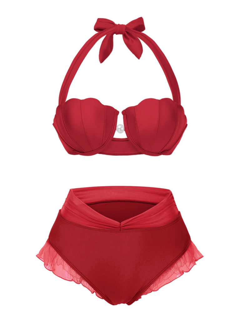 Blau 1970er Meerjungfrau Hülse Halter Bikini Set