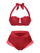 Blau 1970er Meerjungfrau Hülse Halter Bikini Set
