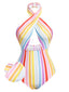 Multicolor 1960er Regenbogen Streifen Halter Badeanzug