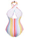 Multicolor 1960er Regenbogen Streifen Halter Badeanzug