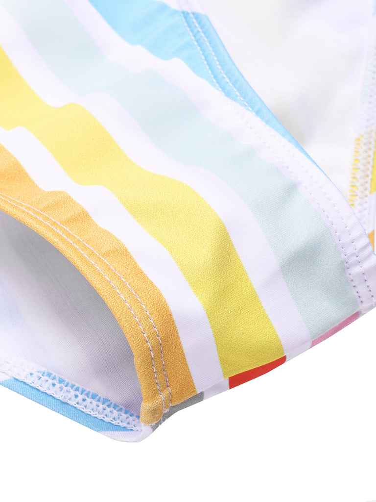 Multicolor 1960er Regenbogen Streifen Halter Badeanzug