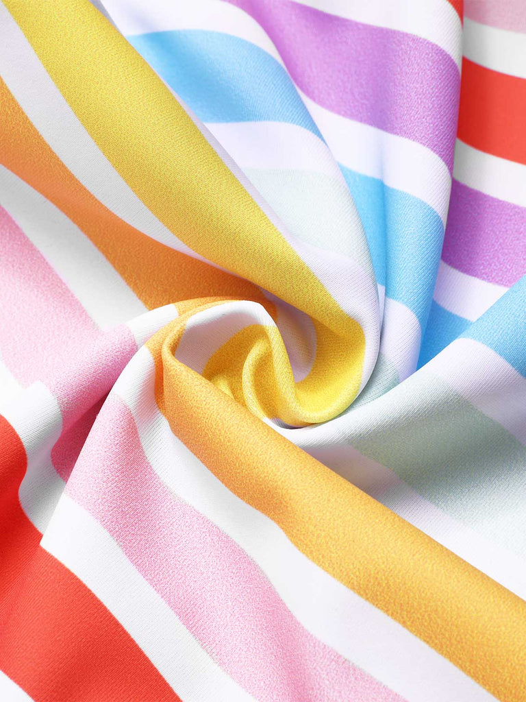 Multicolor 1960er Regenbogen Streifen Halter Badeanzug