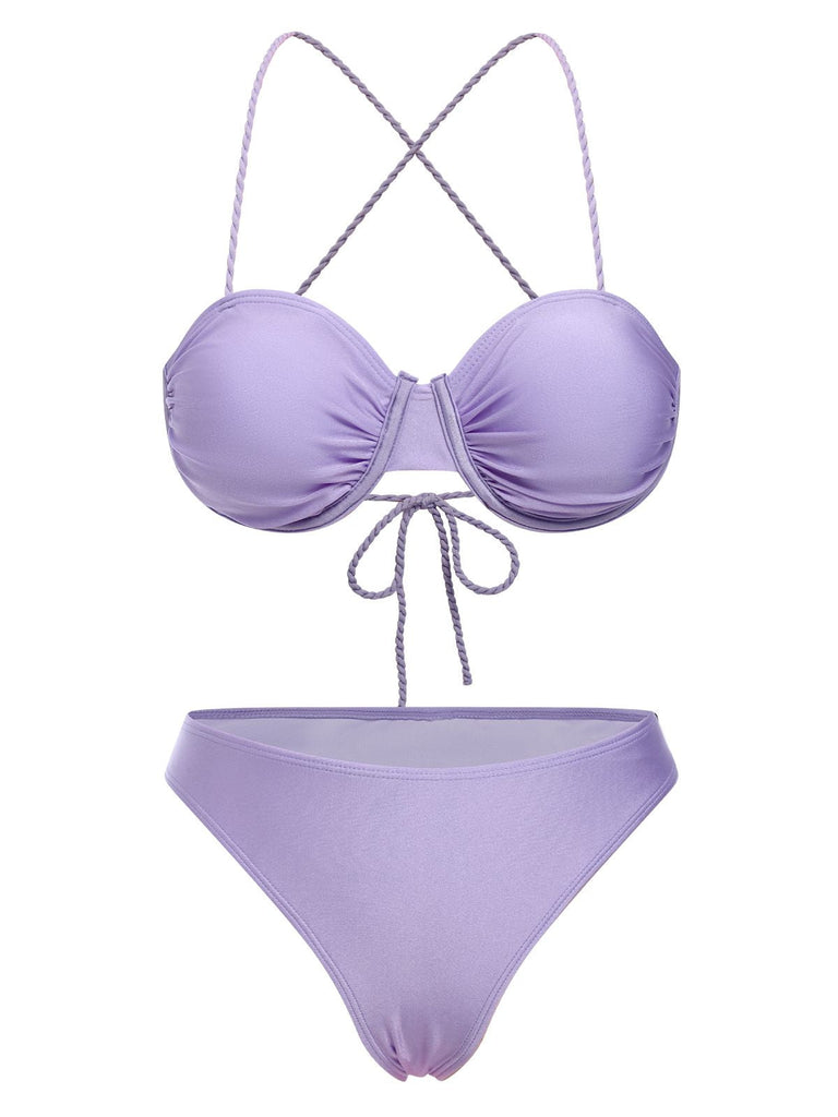 3PCS 1930er Spaghettiträger Solide Bikini Set