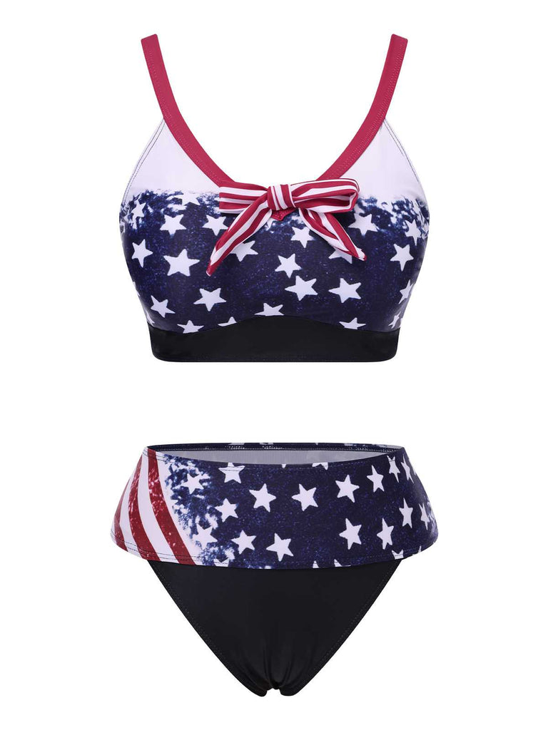 1960er Träger Sterne Streifen Bogen Bikini