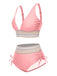 1970er V-Ausschnitt Patchwork Hohe-Taille Bikini