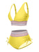 1970er V-Ausschnitt Patchwork Hohe-Taille Bikini