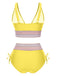 1970er V-Ausschnitt Patchwork Hohe-Taille Bikini