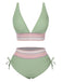 1970er V-Ausschnitt Patchwork Hohe-Taille Bikini