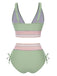 1970er V-Ausschnitt Patchwork Hohe-Taille Bikini