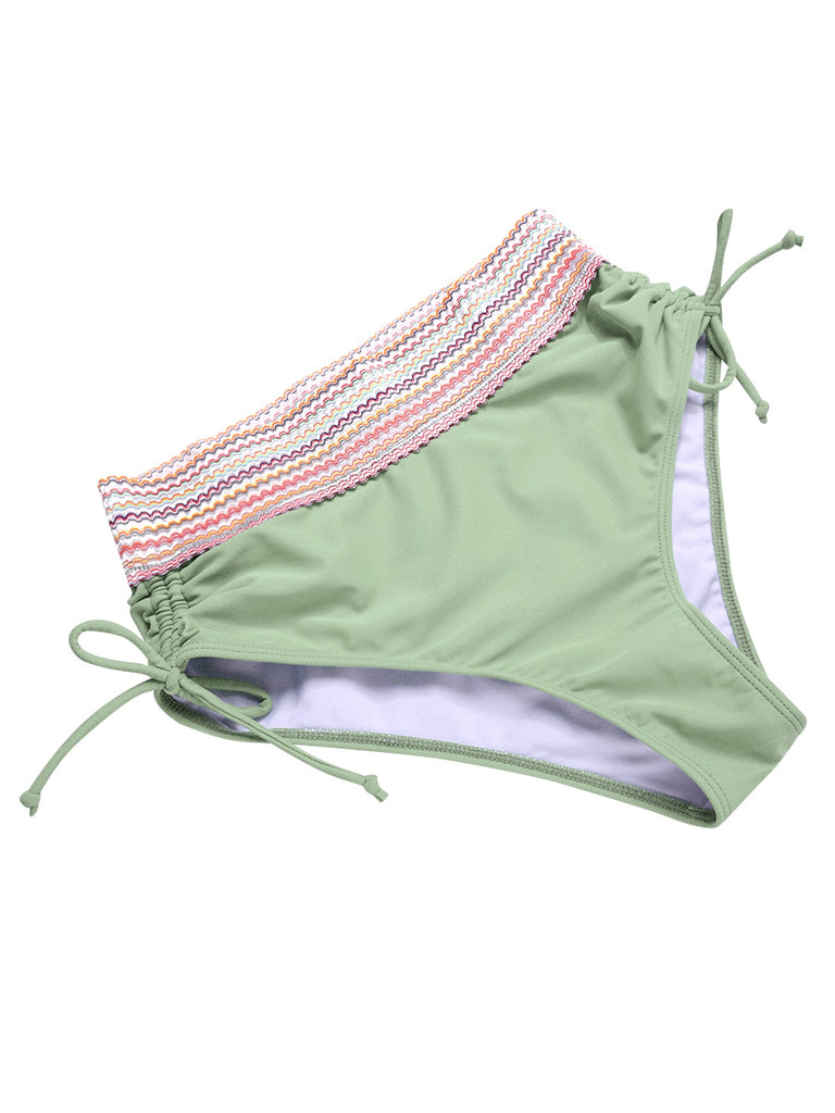 1970er V-Ausschnitt Patchwork Hohe-Taille Bikini
