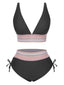 1970er V-Ausschnitt Patchwork Hohe-Taille Bikini