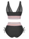 1970er V-Ausschnitt Patchwork Hohe-Taille Bikini