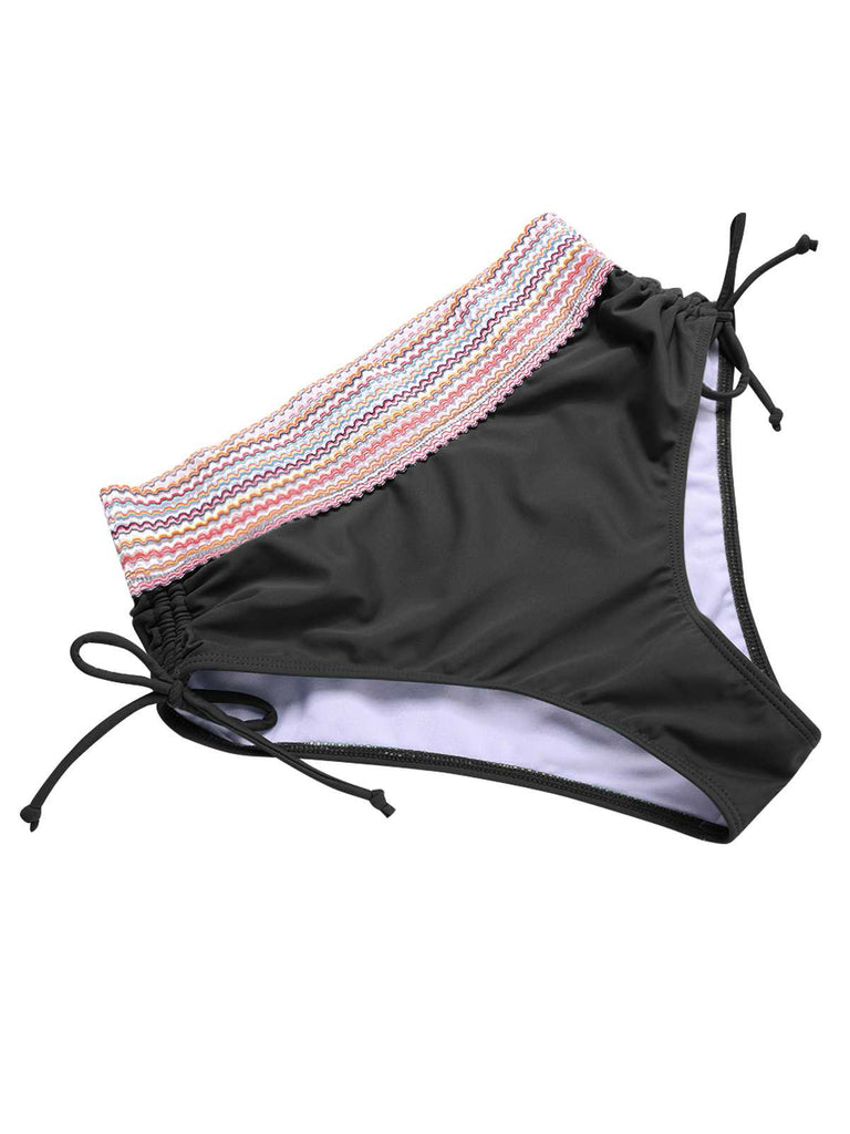 1970er V-Ausschnitt Patchwork Hohe-Taille Bikini
