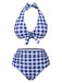 Blau 1950er Halter Hohe-Taille Plaids Badeanzug