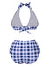 Blau 1950er Halter Hohe-Taille Plaids Badeanzug