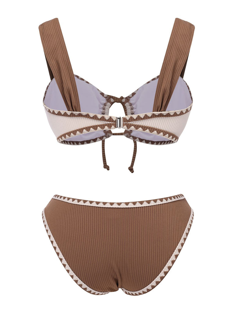 Beige 1960er Solide Breite Träger Badeanzug