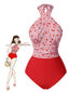 Rot 1950er Apfel Plaid Eingewickelt Badeanzug