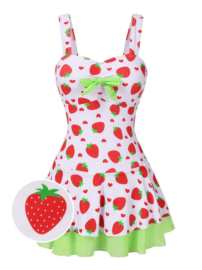 Rot & Grün 1940er Erdbeere Bogen Swim Kleid