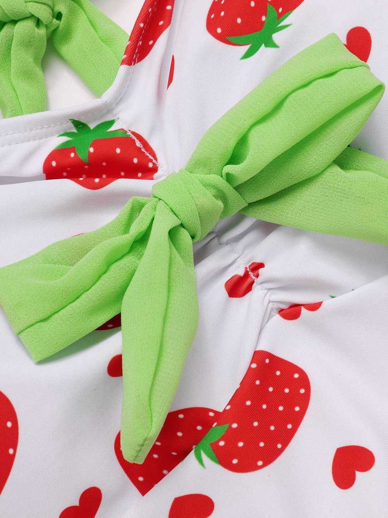 Rot & Grün 1940er Erdbeere Bogen Swim Kleid