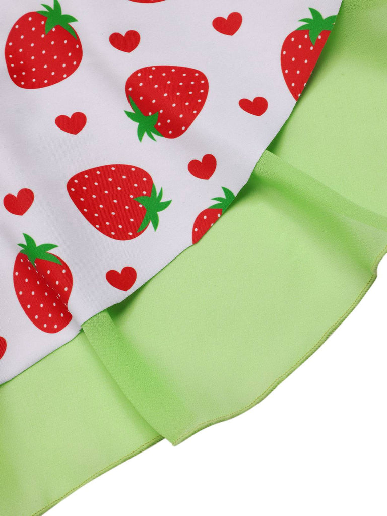Rot & Grün 1940er Erdbeere Bogen Swim Kleid