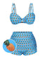 Blau 1950er Ananas Hosenträger Schleife Badeanzug