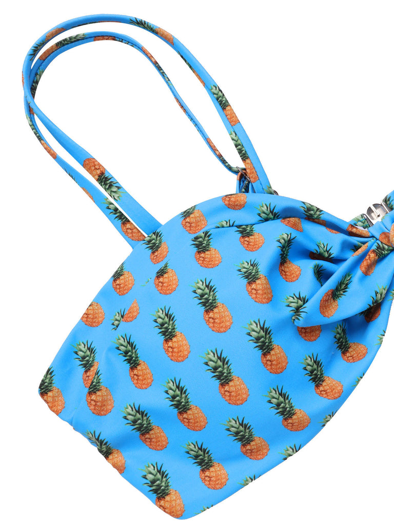 Blau 1950er Ananas Hosenträger Schleife Badeanzug