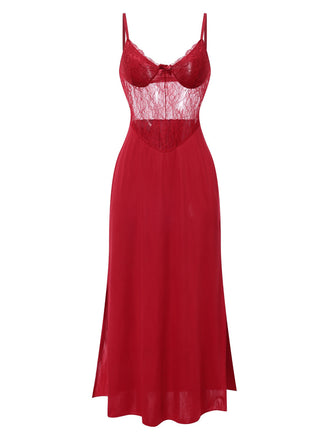 1930er Solide Spaghetti Träger Spitze Chiffon Nachthemd