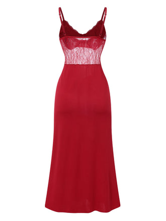 1930er Solide Spaghetti Träger Spitze Chiffon Nachthemd