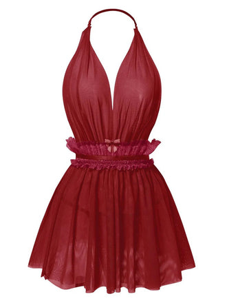 1950er Spitze Netz Tief V-Ausschnitt Halter Nachthemd