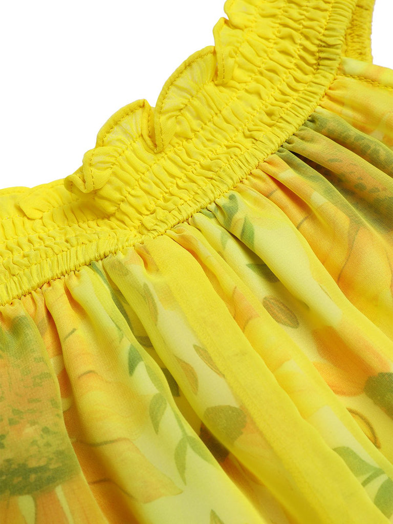 [Vorverkauf] Gelb 1950er Sonnenblume Boot Neck Tüll Nachthemd