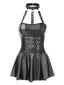 2PCS Schwarz 1980er Gothic PU Leder Halter Top & Rock