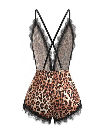 1950er Spaghetti Träger Leopard Spitze Nachtwäsche