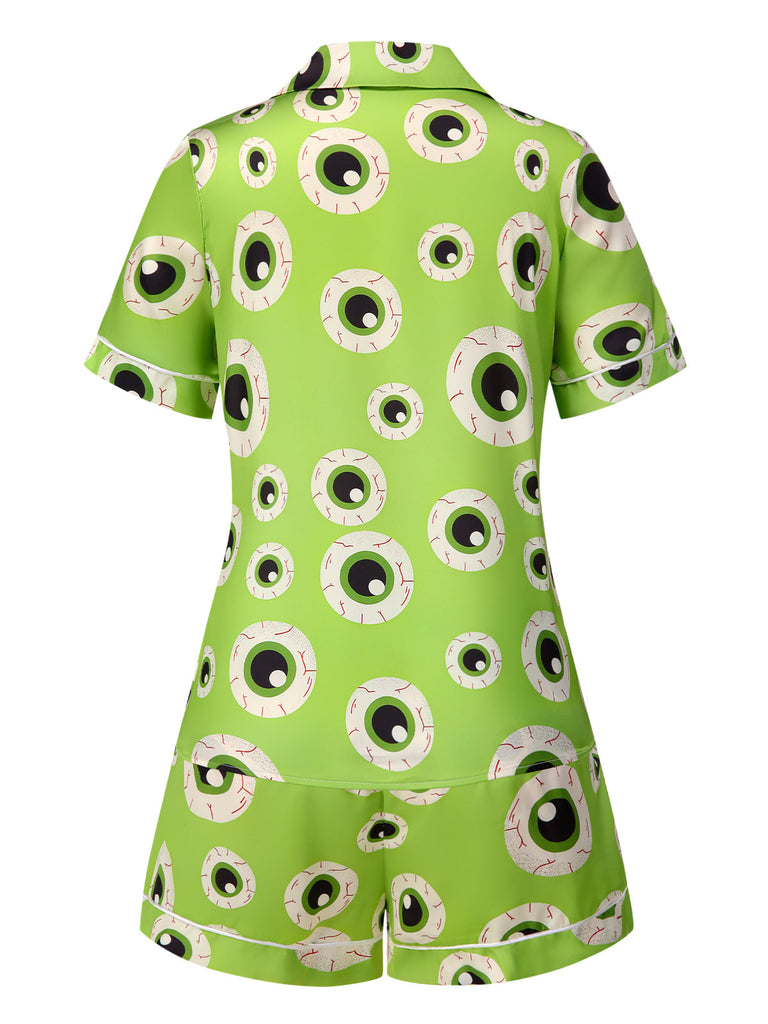 [Vorverkauf] Grün 1970er Halloween Augapfel Revers Pyjama Set