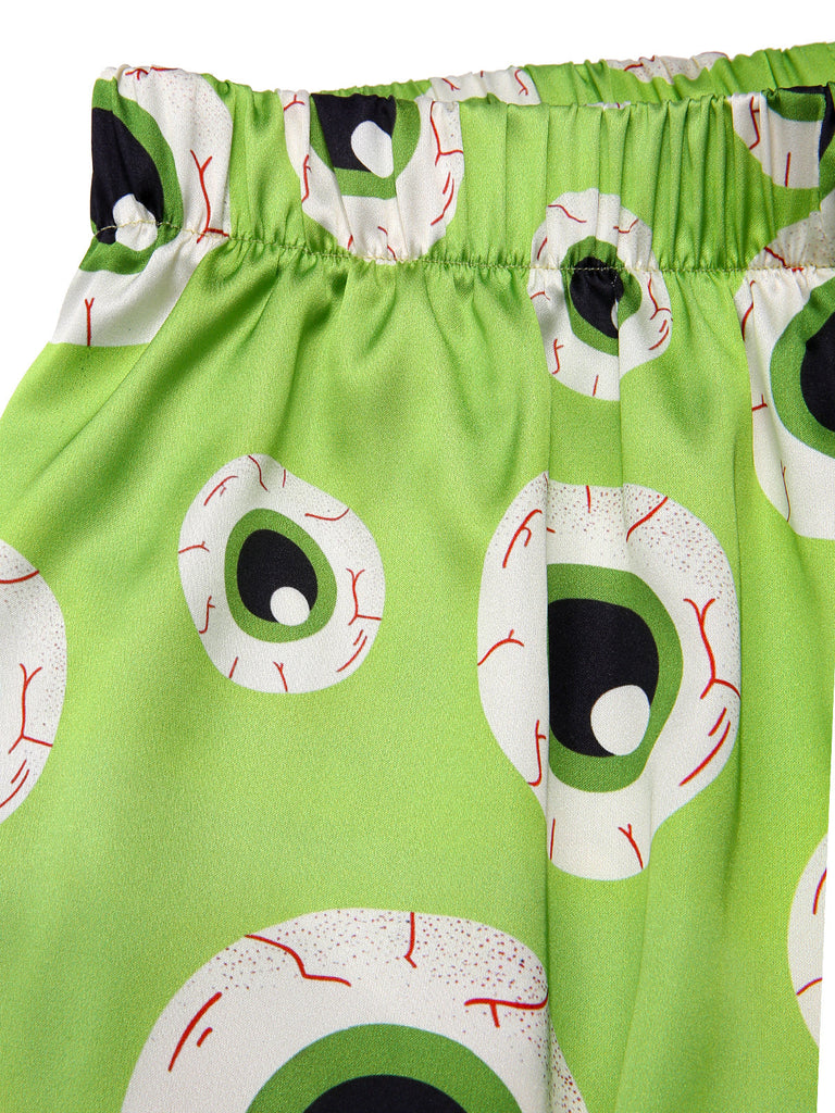 [Vorverkauf] Grün 1970er Halloween Augapfel Revers Pyjama Set