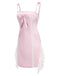 [Vorverkauf] Rosa 1960er Netz Patchwork Bogen Slip Nachthemd