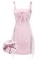 [Vorverkauf] Rosa 1960er Netz Patchwork Bogen Slip Nachthemd