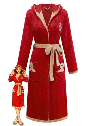 Rot 1940er Weihnachten Lebkuchen Kapuze Flanell Robe