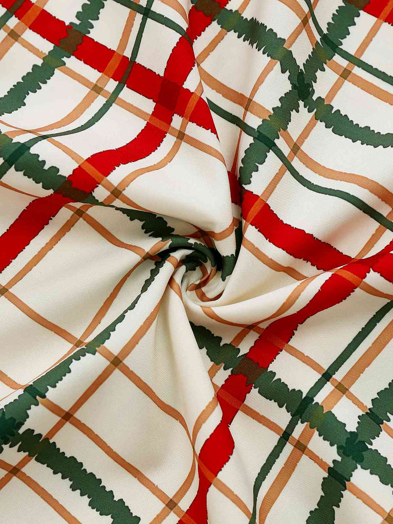 [Vorverkauf] Cremeweiß 1950er Weihnachten Plaid Blütenkragen Revers Robe