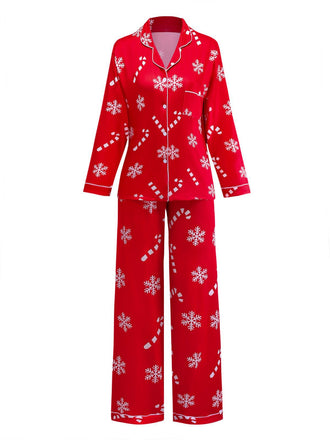 Rot 1950er Weihnachten Schneeflocke Zuckerstange Pajama Set