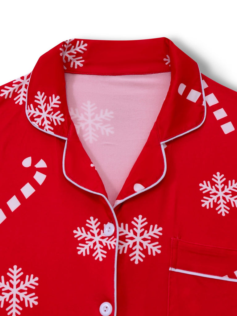 Rot 1950er Weihnachten Schneeflocke Zuckerstange Pajama Set