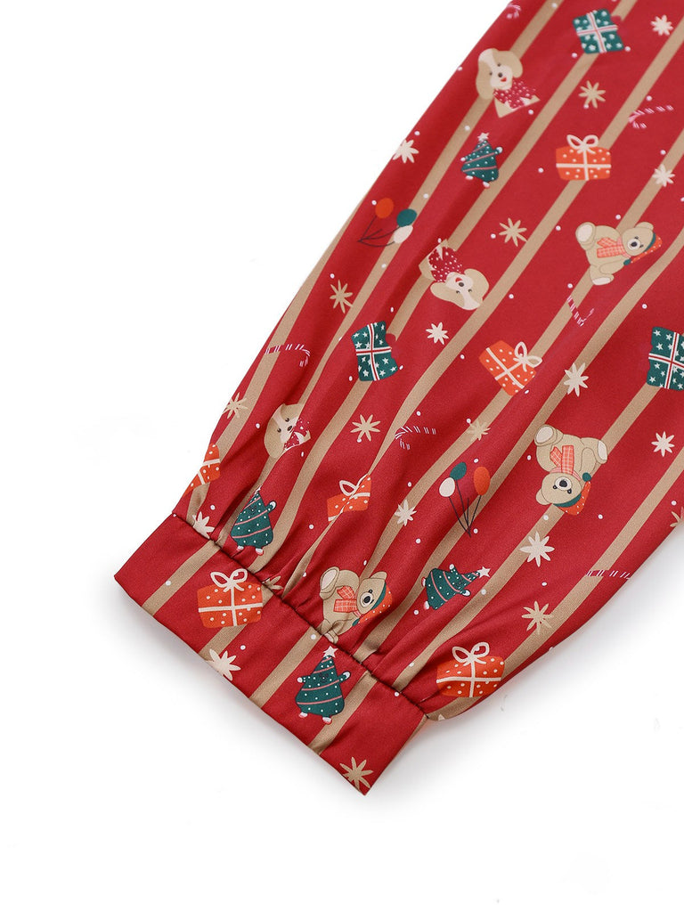 [Vorverkauf] Rot 1950er Weihnachten Süssigkeit Streifen Plüsch Pyjama