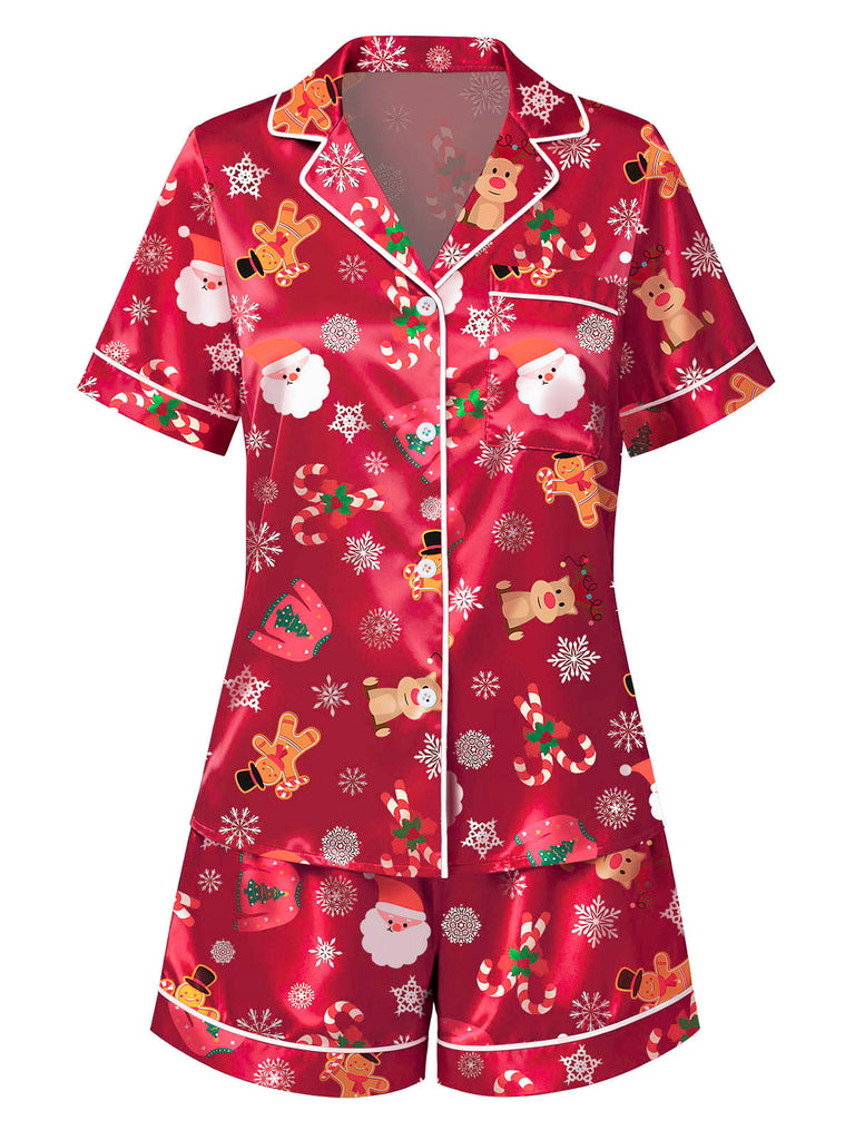 [Vorverkauf] Rot 1950er Revers Weihnachten Pyjama Set