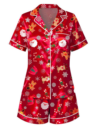 [Vorverkauf] Rot 1950er Revers Weihnachten Pyjama Set