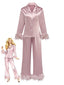 1930er Solide Federbesatz Satin Pyjama Set